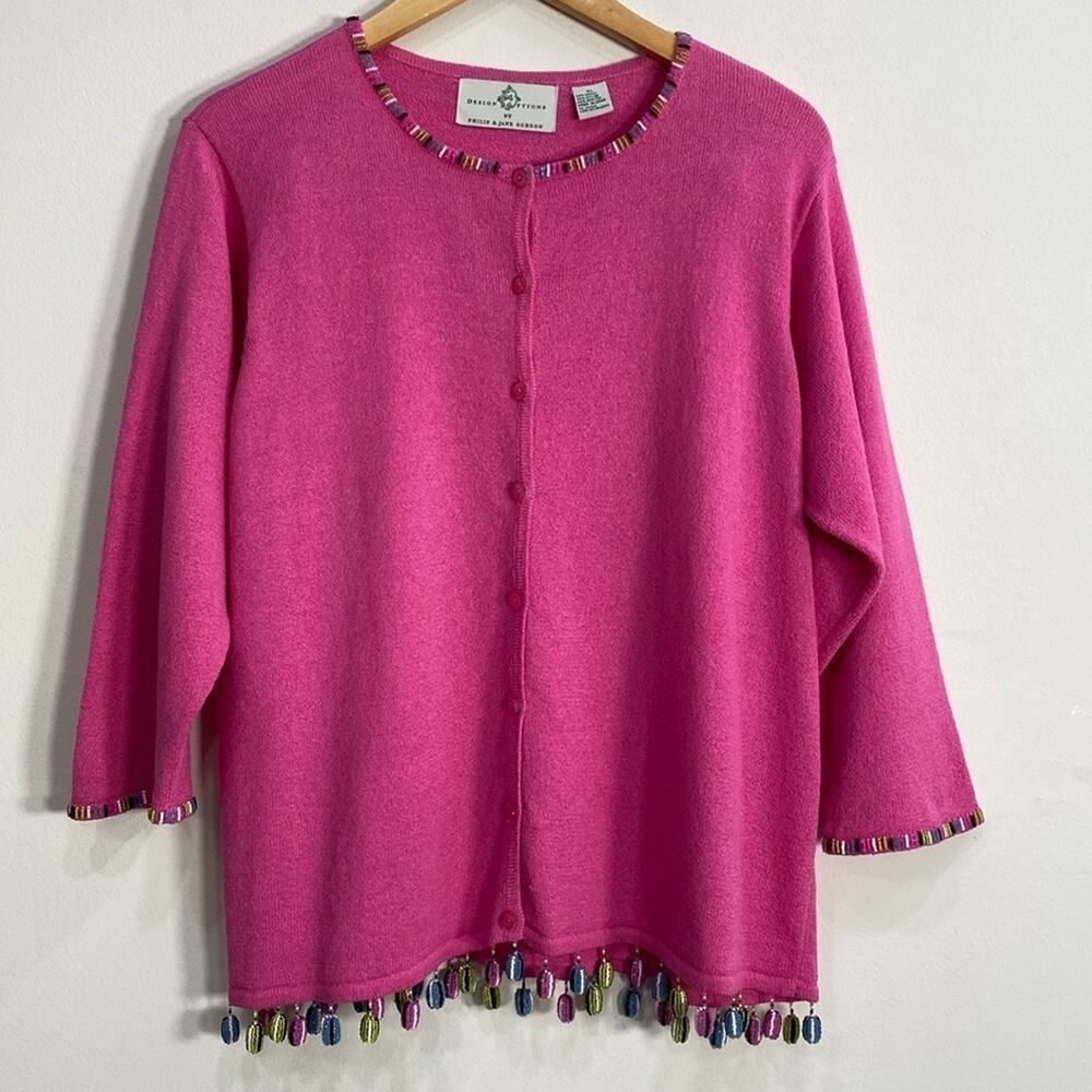 Vintage Art to Wear Beaded Sweater‎ XL Pink